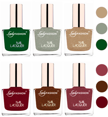

Lady Fashion 60 Seconds Super Shine Nail Polish (Set of 6) Dark Green,Grey,Beach Nude,Pink,Copper,Mauve(Pack of 6)