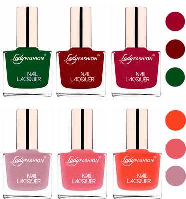 

Lady Fashion 60 Seconds Super Shine Nail Polish (Set of 6) Dark Green,Red,Bright Pink,Silky Purple,Silky Pink,Orange,Silk(Pack of 6)