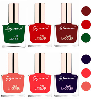 

Lady Fashion 60 Seconds Super Shine Nail Polish (Set of 6) Dark Green,Juicy Red,Coffee,Light Orange,Baby Pink,Blue(Pack of 6)