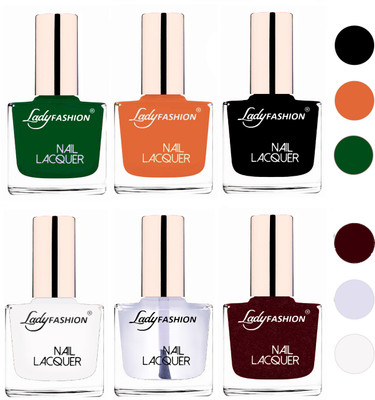 

Lady Fashion 60 Seconds Super Shine Nail Polish (Set of 6) Dark Green,Nude,Black,White,Transparent,Maroon(Pack of 6)
