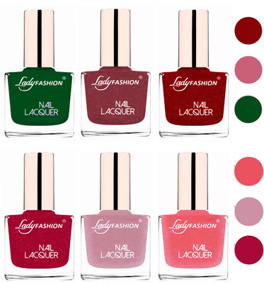 

Lady Fashion 60 Seconds Super Shine Nail Polish (Set of 6) Dark Green,Mauve,Red,Bright Pink,Silky Purple,Silky Pink(Pack of 6)