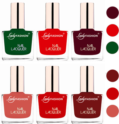 

Lady Fashion 60 Seconds Super Shine Nail Polish (Set of 6) Dark Green,Bright Red,Maroon,Nude,Juicy Red,Coffee(Pack of 6)