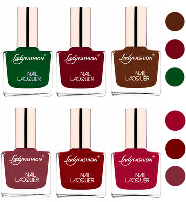 

Lady Fashion 60 Seconds Super Shine Nail Polish (Set of 6) Dark Green,Pink,Copper,Mauve,Red,Bright Pink(Pack of 6)