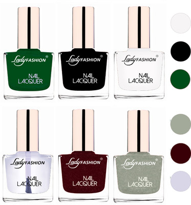 

Lady Fashion 60 Seconds Super Shine Nail Polish (Set of 6) Dark Green,Black,White,Transparent,Maroon,Grey(Pack of 6)