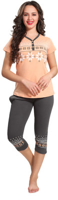 AV2 Women Printed Orange Top & Capri Set Flipkart