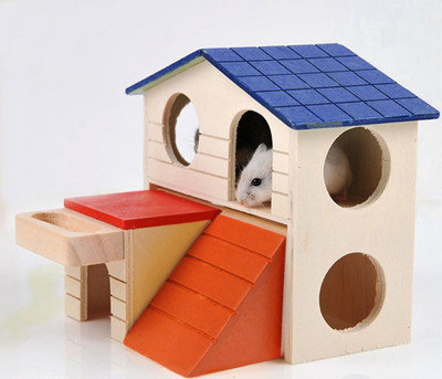 

Sage Square Two Stories Wooden Pet House cum Villa with ladder, food shelf and Platform, Safe, Comfortable and foldable for Hamster / Dwarf / Mice / Gerbil / Chinchilla / Hedgehog Hamster, Chipmunk, Squirrel, Hedgehog, Mouse House