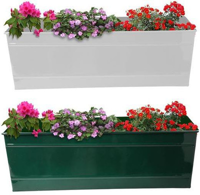 TrustBasket Rectangular Railing Planter - Ivory and Green (23 Inch) - Set of 2 Plant Container Set(Pack of 2, Metal)