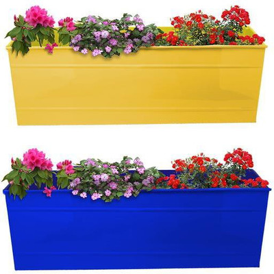 TrustBasket Rectangular Railing Planter - Yellow and Blue (23 Inch) - Set of 2 Plant Container Set(Pack of 2, Metal)