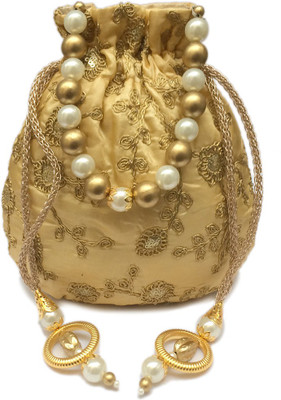 

Shubh Shagun Women Girls Ethnic Designer Embroidred Silk Golen Potli(Gold)