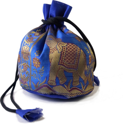 

37 ThirtySeven ThirtySeven Zari work Silk Potli Bag for womens ( Dark Blue Color) Potli(Blue, Gold)