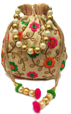 

Shubh Shagun Ethnic Embroidred Designer women girls Potli(Orange, Pink)