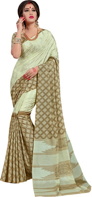 Ratnavati Printed Fashion Poly Silk Saree(Beige)