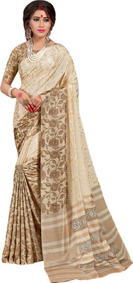 Ratnavati Printed Fashion Poly Silk Saree(Beige)
