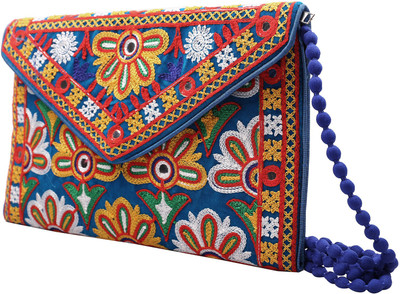 

Craft Trade Girls Evening/Party Blue Cotton Sling Bag