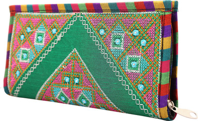 

Craft Trade Girls Evening/Party Green Cotton Sling Bag