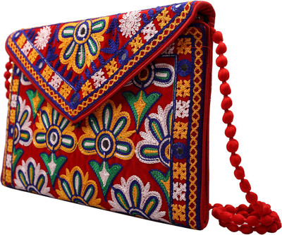 

Craft Trade Girls Evening/Party Red Cotton Sling Bag