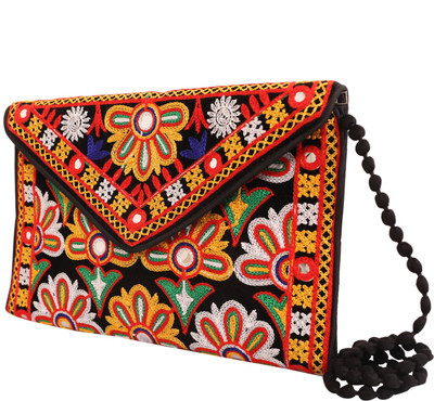 

Craft Trade Girls Evening/Party Black Cotton Sling Bag