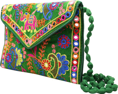 

Craft Trade Girls Evening/Party Green Cotton Sling Bag