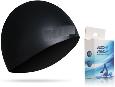 

QUINERGYS Silicone Waterproof Hat with Ear Protection Swimming Cap(Black, Pack of 1), Black bean