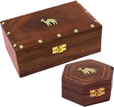 

Craft Art India Home Decor Wooden Decorative Jewelry/Jewellery Storage Box (2 Sizes) {Size(Inch):2x5x3/1.5x2.25x2.25} Jewellery Vanity Box(Brown)