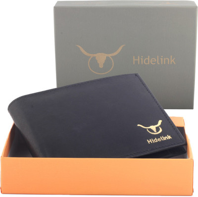 Hidelink Men Black Genuine Leather Wallet(4 Card Slots)