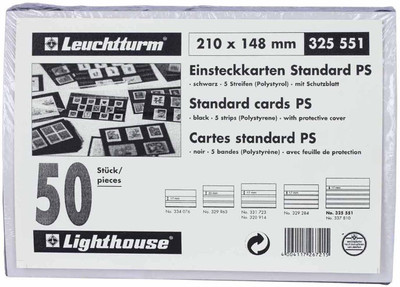 

Lighthouse Standard Cards PVC 210 x 148mm - 5 Clear Strips with Cover Sheet - Black card - 50 per pack