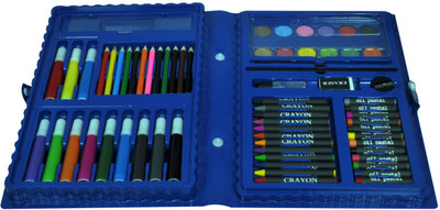 

EZ Life 68 Pcs Art Party Kit - Blue - 12 Sketch Pens, 12 Color Pencil, 12 Oil Pastels, 12 Wax Crayons, 12 Paints, 1 Paint Brush, 1 Palette, 1 Pencil, 1 Eraser, 1 Sharpener, 1 Ruler, 1 Glue & 1 Box