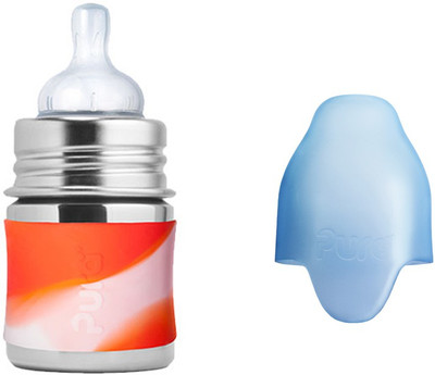 

Pura 5 oz Stainless Steel Feeding Bottle with Silicone Nipple - 150 ml(Orange Swirl)