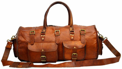 

STYLOLEATHERBAGS Leather Duffle Bag Leather Luggage Travel Shoulder Bag V1 Weekender(Brown, 24 inch)