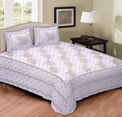 

jaisayram 168 TC Cotton Double King Animal Bedsheet(Pack of 1, White)