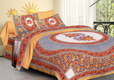Saba Dream Collection 200 TC Cotton Double Printed Bedsheet(Pack of 1, Multicolor)