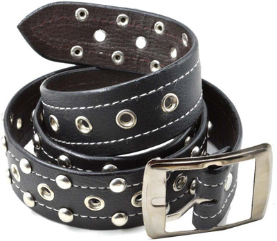 

Faynci Men Casual Black Artificial Leather Belt, Biker new fashion rivet eyelet studded leather belt for unisex casual & formal