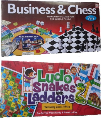 

NILSEA , MMT Mini Business & Chess (2 In 1) + Mini Ludo Snakes & Ladders (2 In 1), Sets of 2 | Fun for The Whole Family & Friends Board Game