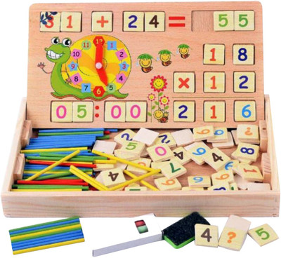 

EZ Life Wooden Travel Math Genius Board - White & Black Board, Puzzle Pieces, Duster, Chalks. Board Game