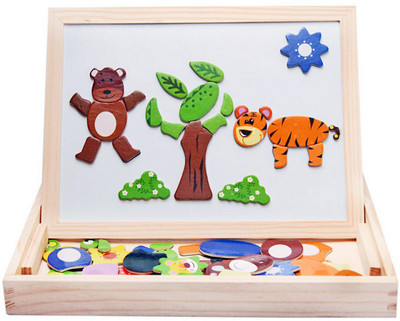 

EZ Life Wooden Travel Puzzle Board - White Board & Black Board - Magnetic Pieces, Chalks, Duster, Marker Pen Board Game