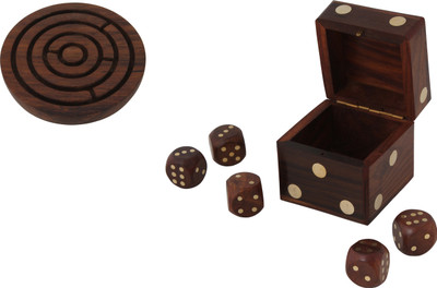 

Craft Art India Combo Offer-Brown Handcrafted Wooden Round Labyrinth Board and Dice in Dice Box{Size(Inch):Labyrinth-1.5x5x5/Box-2.5x2.5x2.5} Board Game