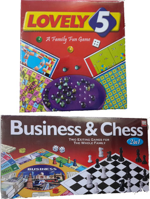 

NILSEA , MMT Lovely - 5 (A Family Fun Game) + Mini Business & Chess (2 In 1), Sets of 2 | Fun for The Whole Family & Friends to Play Board Game