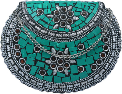 

Anekaant Party Silver, Green Clutch, Green;silver