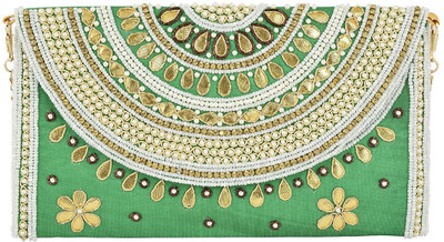 

TOOBA HANDICRAFT Casual Green Clutch