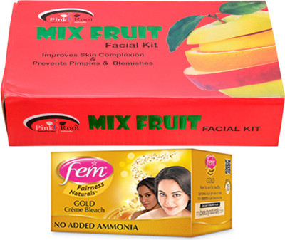 

Pink Root Mix Fruit Facial Kit 83gm and Fem Gold Bleach(Set of 2)