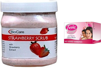 Biocare Strawberry Scrub 500ml and Fem Saffron Crème Bleach 64g(Set of 2)
