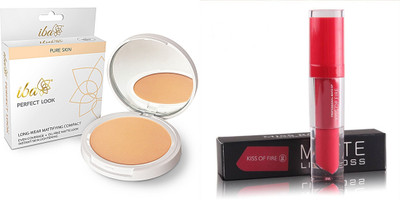 

iba halal Natural Coral SPF 15 Perfect Look Long-Wear Mattifying Pressed Powder 03. Kiss Of Fire Matte Lip Gloss 06(Set of 2)
