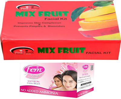 

Pink Root Mix Fruit Facial Kit 83gm and Fem Saffron Bleach(Set of 2)