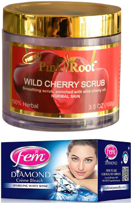 

Pink Root Wild Cherry Scrub 100gm and FEM Diamond Crème Bleach 30g(Set of 2)