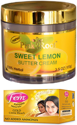 

Pink Root Sweet Lemon Butter Cream 100gm and FEM Gold Crème Bleach 30g(Set of 2)