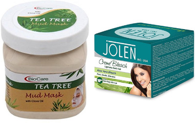 

Biocare Tea Tree Mud Mask 500ml and JOLEN Aloe Vera Bleach Crème (MEDIUM) 35G(Set of 2)