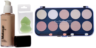 

Studio Fix Combo Sponge Blender Puff& MAC 10 Shades Concealer Palette& Makeup Prolong Liquid Foundation(Set of 3)