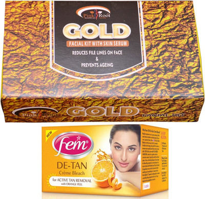 

Pink Root Gold Facial Kit 83gm and Fem De-Tan Bleach(Set of 2)
