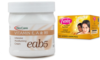 

Biocare Vitamin E, A & B5 Cream 500ml and Fem Gold Crème Bleach 64g(Set of 2)