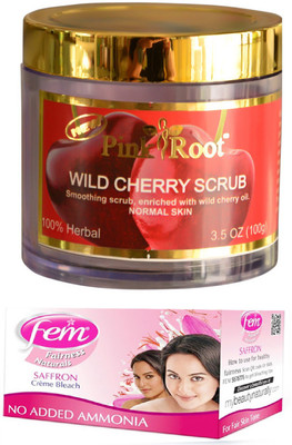 

Pink Root Wild Cherry Scrub 100gm and FEM Saffron Crème Bleach 30g(Set of 2)